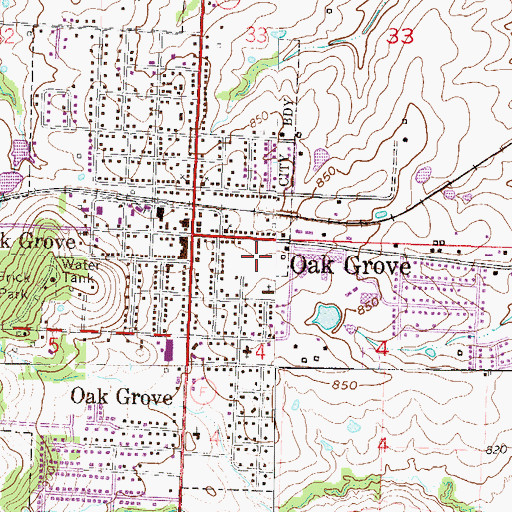 Topographic Map of Oak Grove Middle School, MO