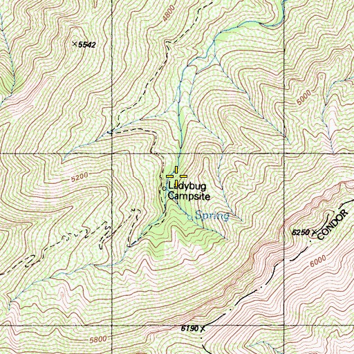 Topographic Map of Ladybug Campsite, CA