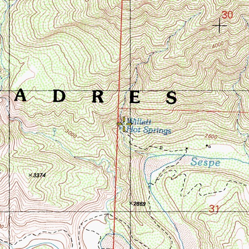 Topographic Map of Willett Hot Springs, CA