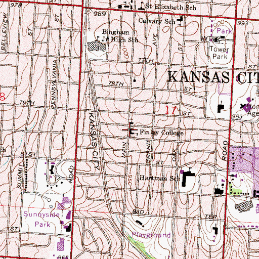 Topographic Map of Kansas City Academy, MO
