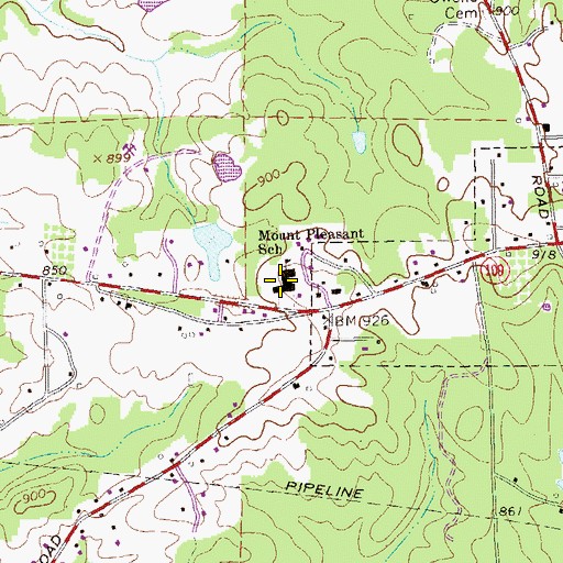 Topographic Map of Mountville Elementary School, GA
