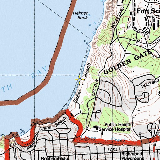 Topographic Map of Baker Beach, CA