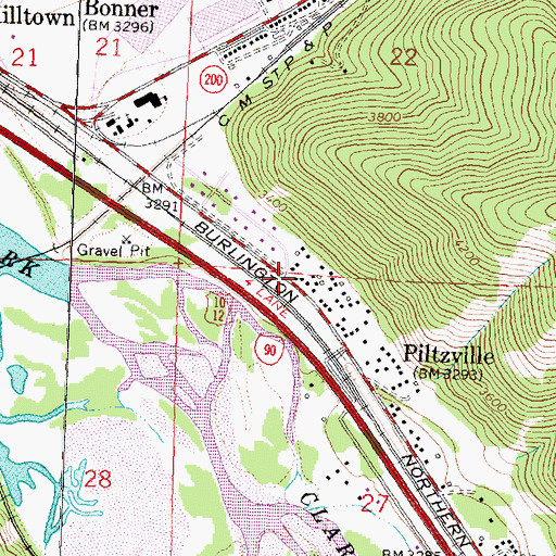 Topographic Map of Missoula Rural Fire District Station 4, MT