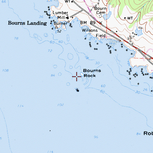 Topographic Map of Bourns Rock, CA