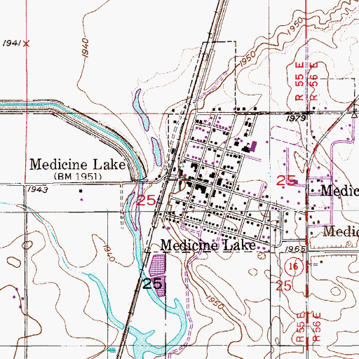 Topographic Map of Medicine Lake Volunteer Fire Department, MT
