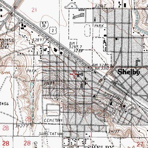 Topographic Map of Shelby Volunteer Fire Department, MT