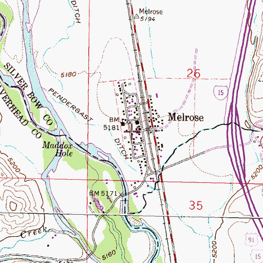 Topographic Map of Melrose Rural Fire Department, MT