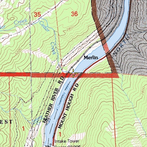 Topographic Map of Cedar Creek, CA