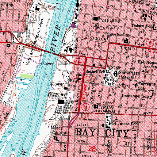 Topographic Map of Bay City Hall, MI