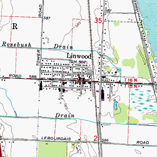 Topographic Map of Linwood Post Office, MI