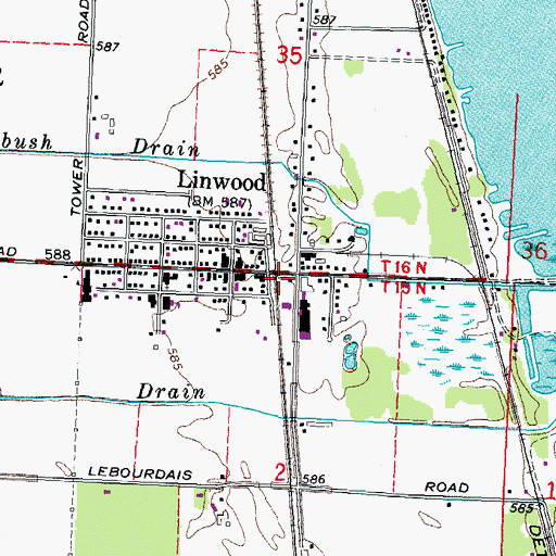 Topographic Map of Linwood Station, MI