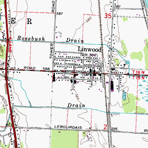 Topographic Map of Saint Annes Church, MI