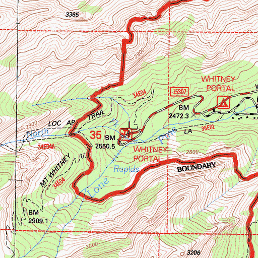 Topographic Map of Whitney Portal Store, CA