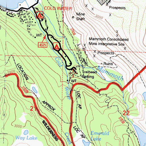 Topographic Map of Duck Pass Trailhead, CA