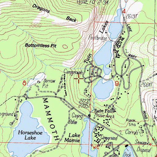 Topographic Map of Mammoth Mountain-Bottomless Pit Trailhead, CA