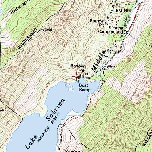 Topographic Map of Sabrina Boating Site, CA
