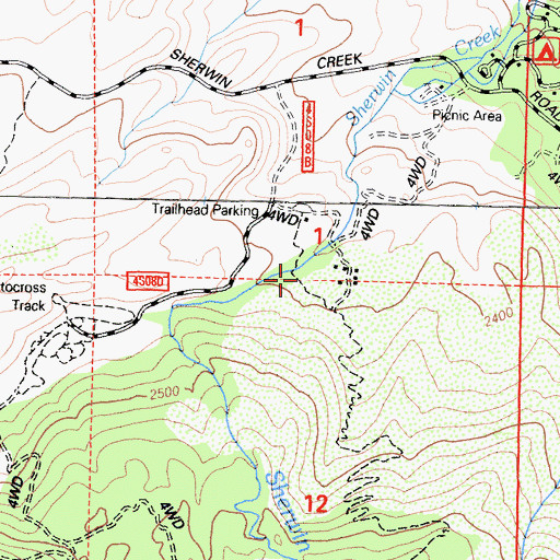 Topographic Map of Sherwin Lakes Trailhead, CA