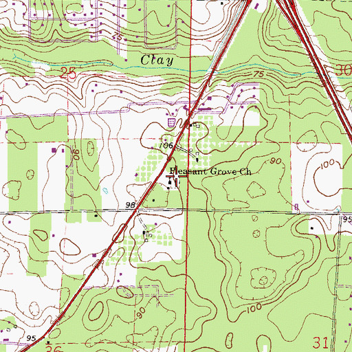 Topographic Map of Pleasant Grove Cemetery, FL