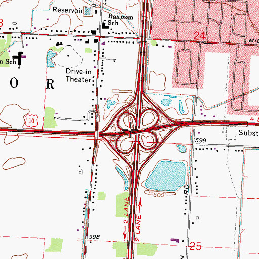Topographic Map of Interchange 162B, MI