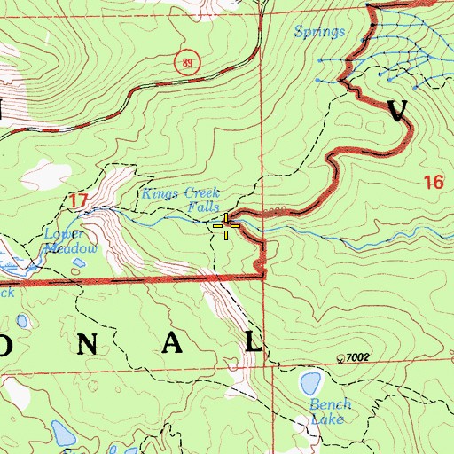 Topographic Map of Kings Creek Falls, CA