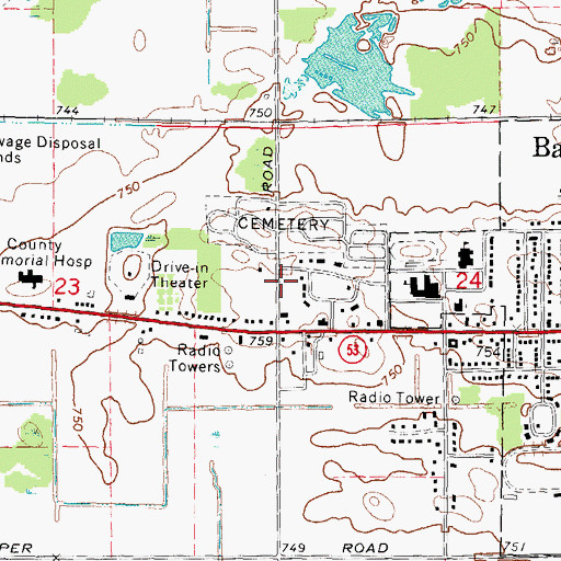 Topographic Map of Sacred Heart Roman Catholic Cemetery, MI