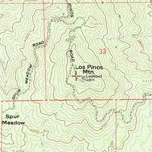 Topographic Map of Los Pinos Mountain Lookout, CA