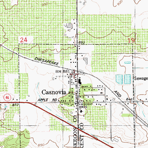 Topographic Map of Casnovia Station, MI
