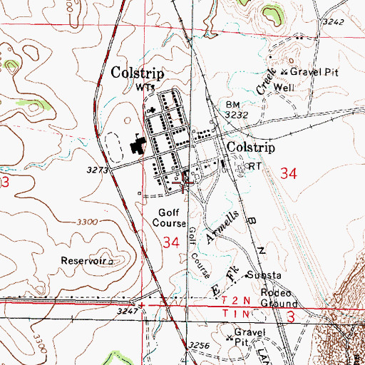 Topographic Map of Colstrip Police Department, MT