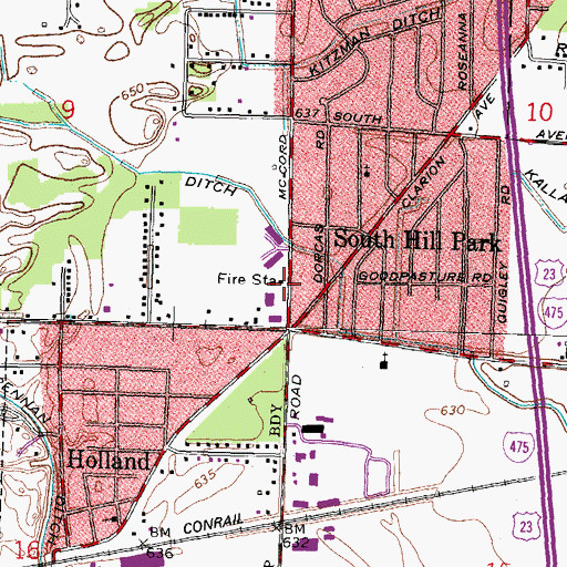 Topographic Map of Springfield Township Fire Department Station 1, OH