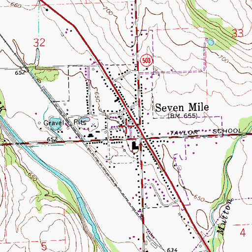 Topographic Map of Seven Mile Volunteer Fire Department and Life Squad, OH