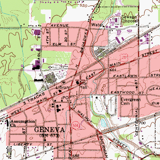 Topographic Map of Geneva Fire Department, OH