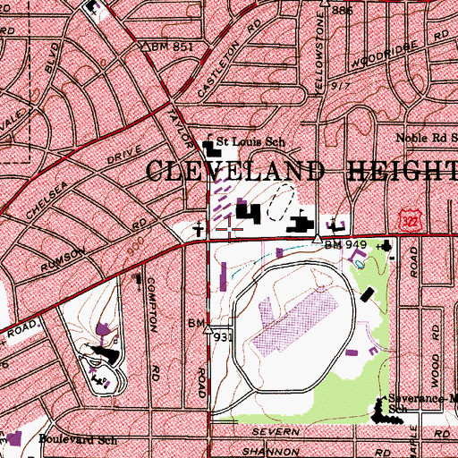 Topographic Map of Cleveland Heights Fire Department - Station 1, OH