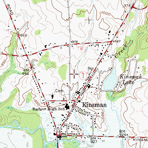 Topographic Map of Kinsman Volunteer Fire Department, OH