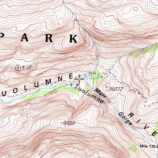 Topographic Map of Muir Gorge, CA