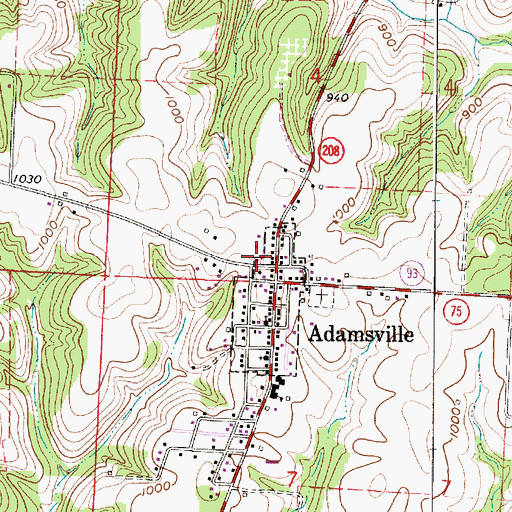 Topographic Map of Adamsville Fire Department, OH