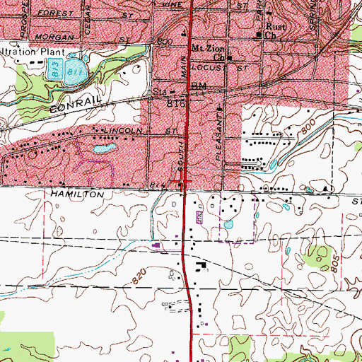 Topographic Map of Oberlin Fire Department, OH