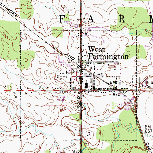 Topographic Map of Farmington Township Volunteer Fire Department Station 22, OH