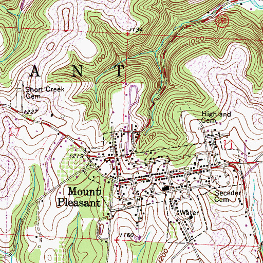 Topographic Map of Mount Pleasant Volunteer Fire Department, OH