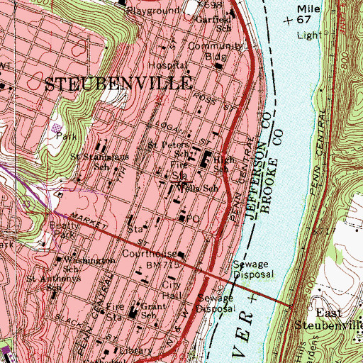Topographic Map of Steubenville Fire Department Headquarters Station, OH