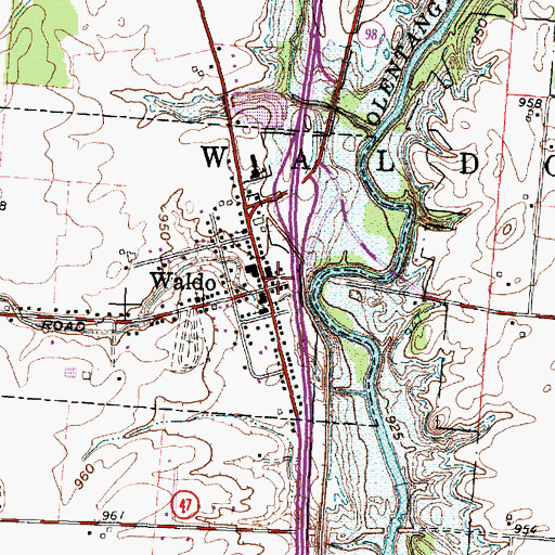 Topographic Map of Waldo Firefighters Association, OH