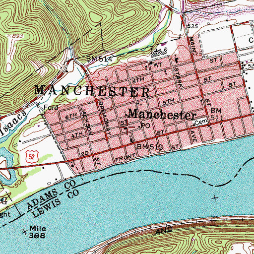 Topographic Map of Manchester Fire Department, OH