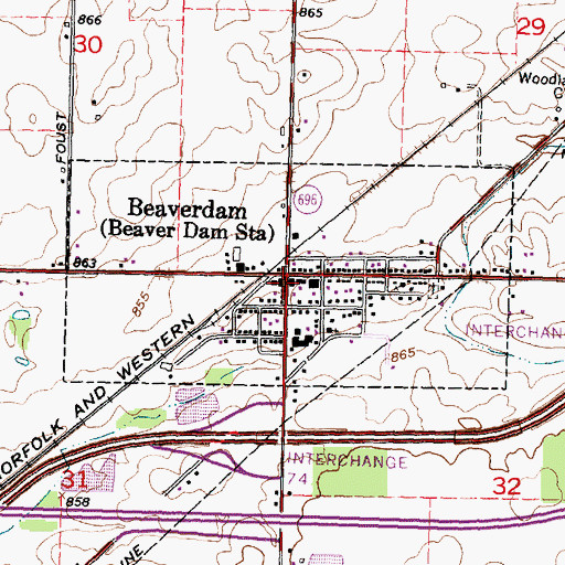 Topographic Map of Beaverdam - Richland Fire Department, OH