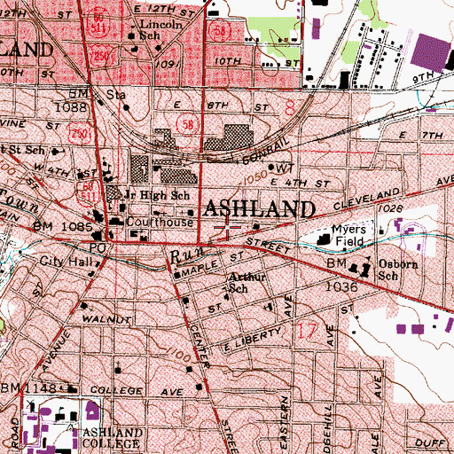 Topographic Map of Ashland Fire Department, OH