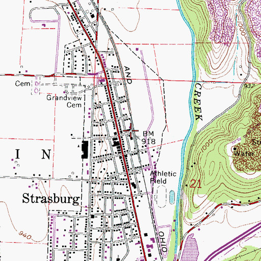 Topographic Map of Strasburg Volunteer Fire Department, OH