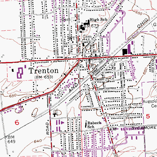 Topographic Map of Trenton Fire Department Station 1 Headquarters, OH