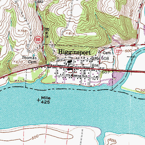 Topographic Map of Higginsport Lewis Township Fire Department, OH