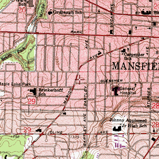 Topographic Map of Mansfield Ambulance, OH