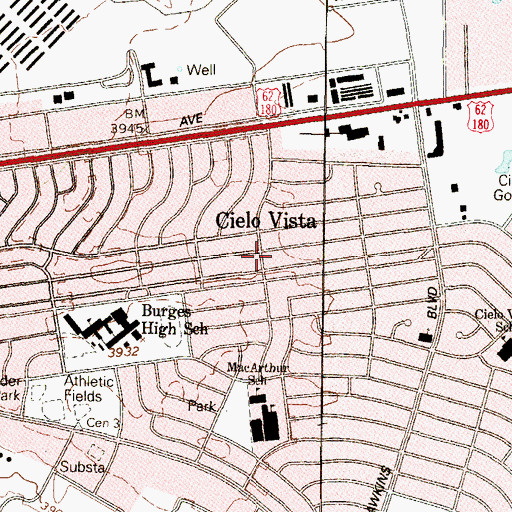Topographic Map of El Paso Fire Department Station 20, TX