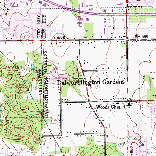 Topographic Map of Dalworthington Gardens Volunteer Fire Station, TX