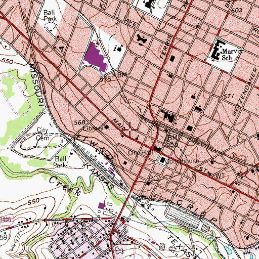 Topographic Map of Waxahachie Fire Department, TX